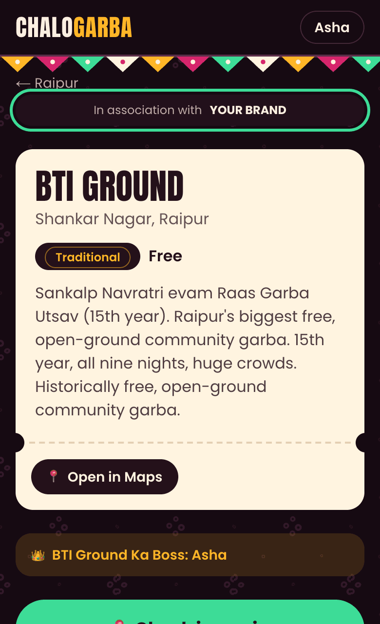 Example: In association with — on every garba page